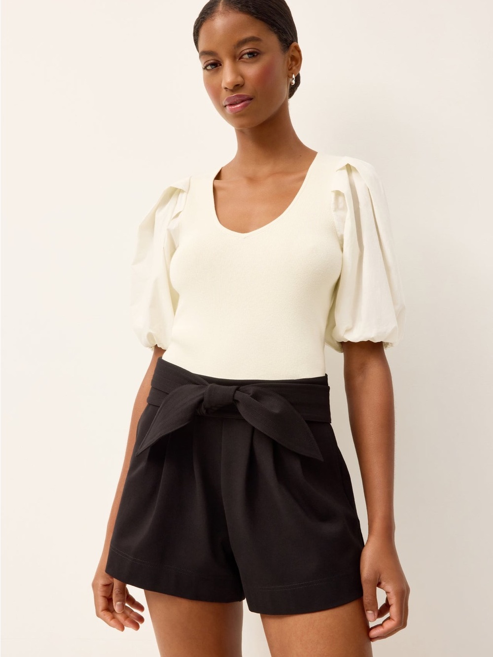 Marie Oliver Cream Puff Sleeve V-Neck Top